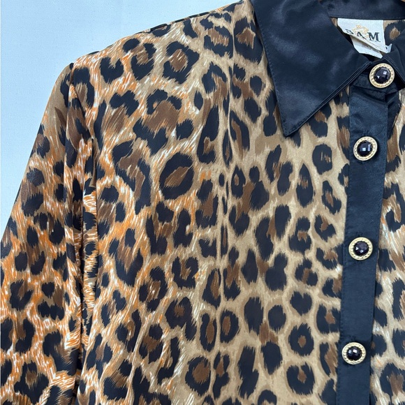 VINTAGE SAM Cheetah Print Satin Tunic Blouse Size XL - Picture 4 of 6